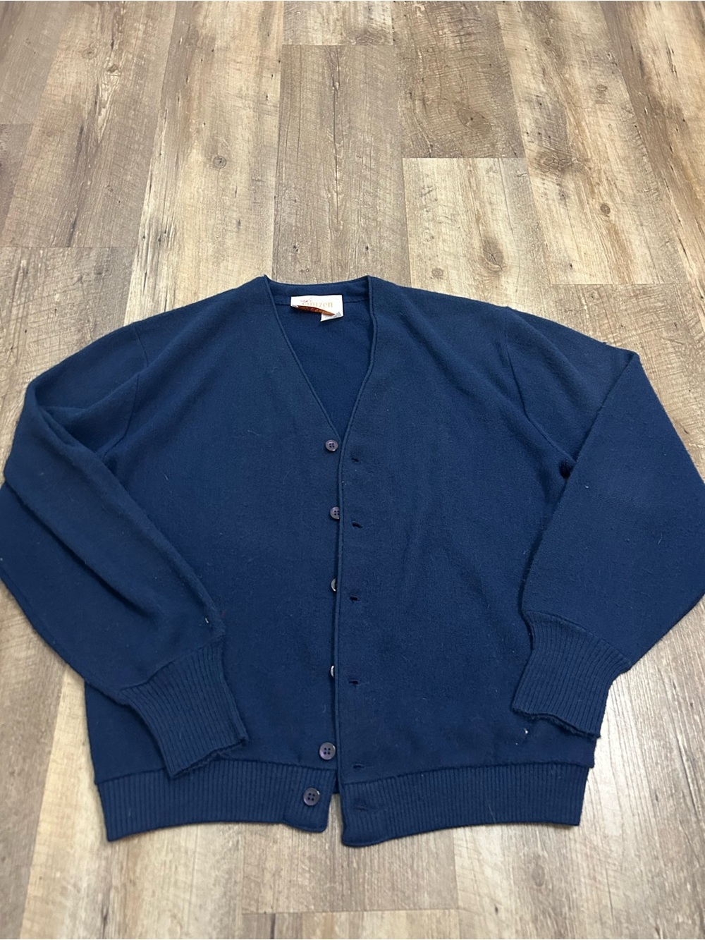 Vintage Jantzem Men's Navy V-Neck Button Cardigan Sweater